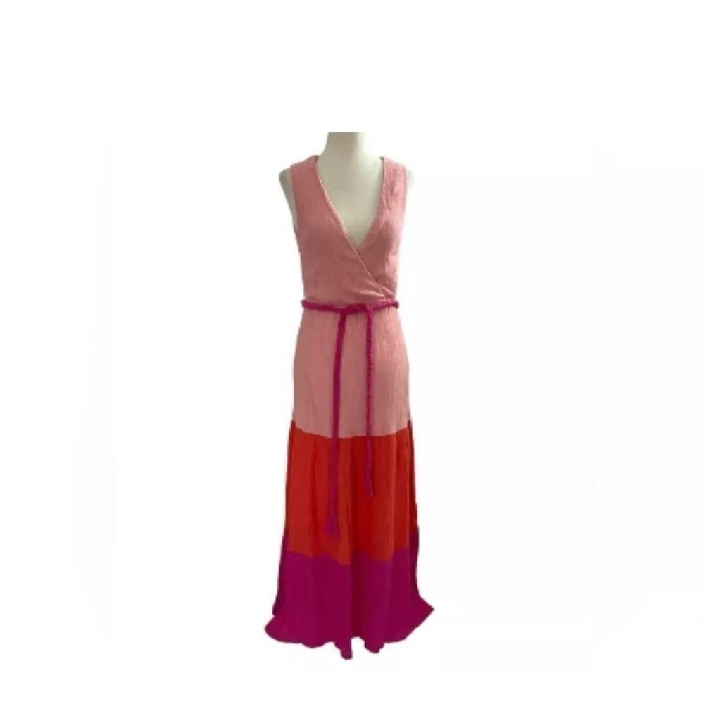 Flying Tomato Women medium Maxi Dress
Color Blocked pink red tall v-neck tie - Picture 2 of 11